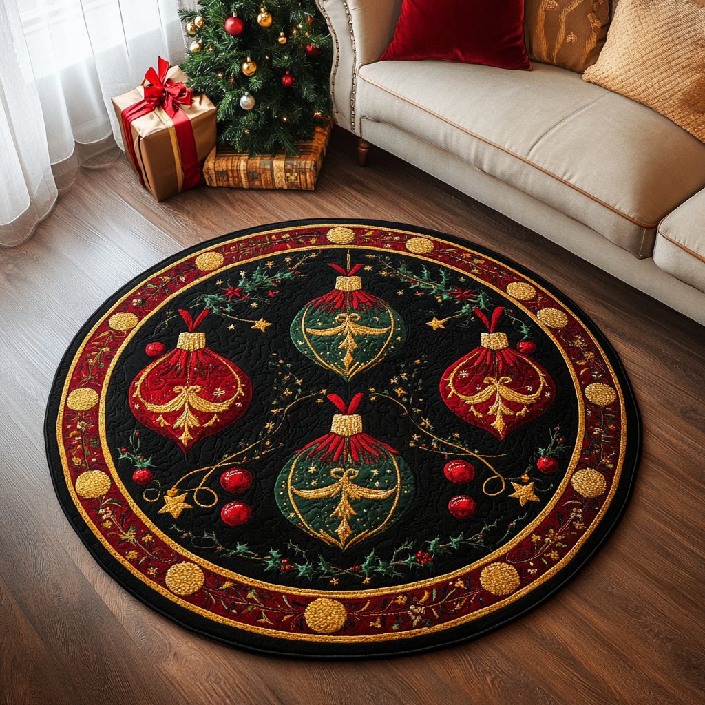 Holiday Sparkle Christmas Round Mat Rug - washable non-slip printed rug