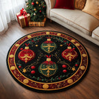 Holiday Sparkle Christmas Round Mat Rug - washable non-slip printed rug