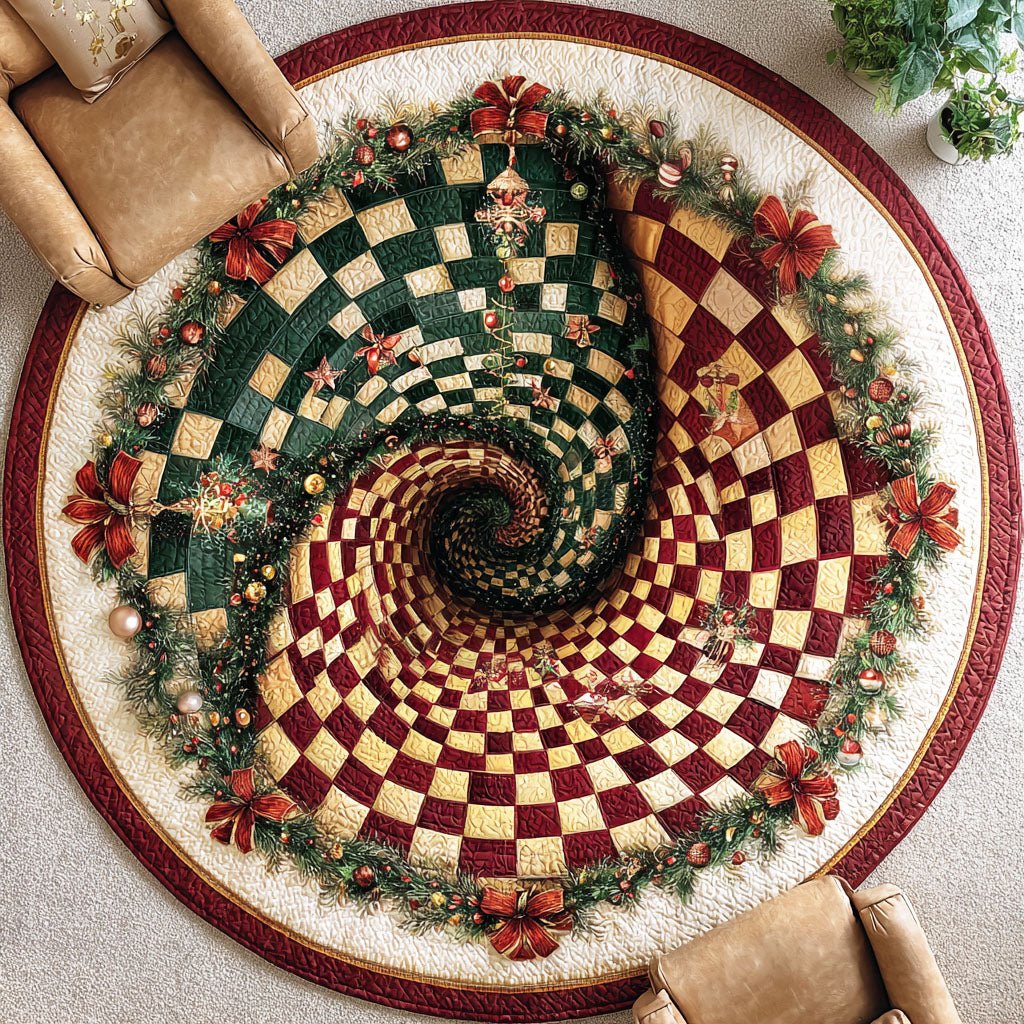 Holiday Spruce Christmas Round Mat Rug - washable non-slip printed rug