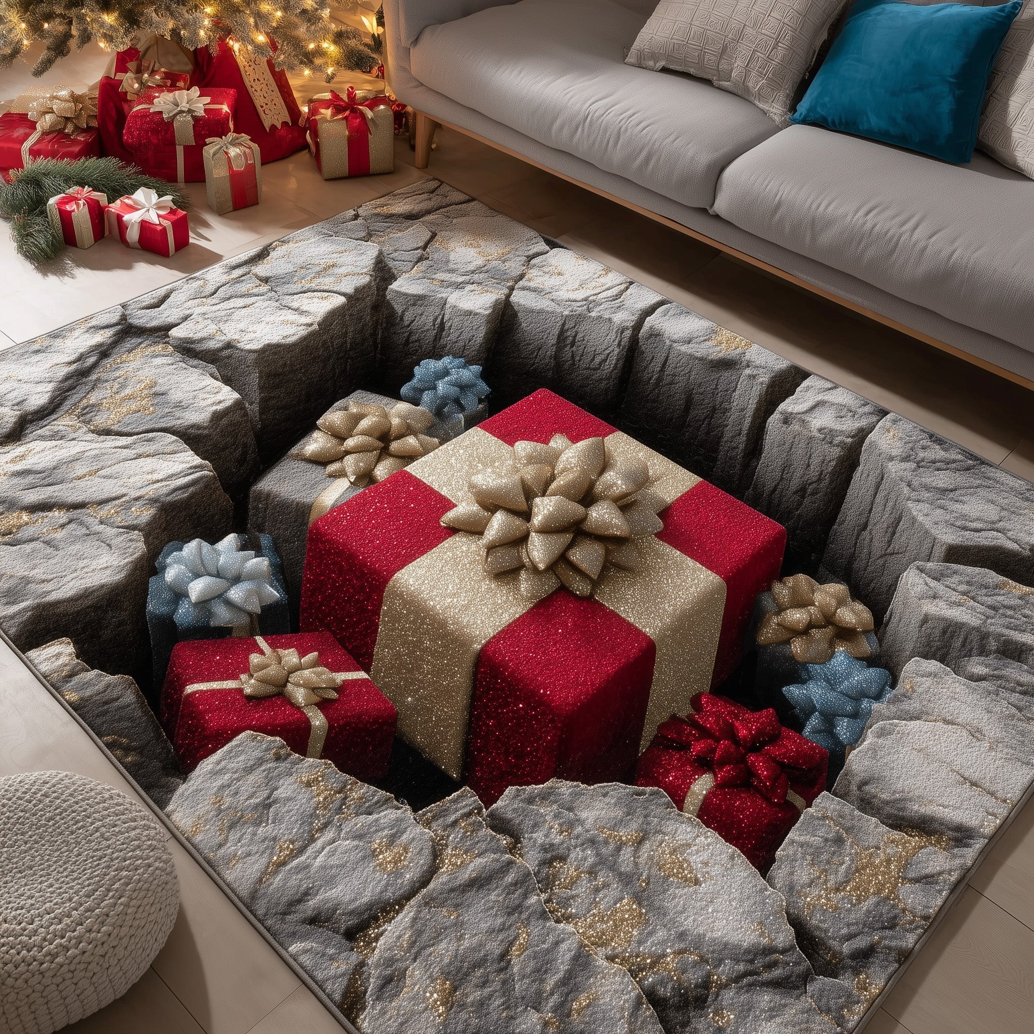 Holiday Surprise area rug in a living room