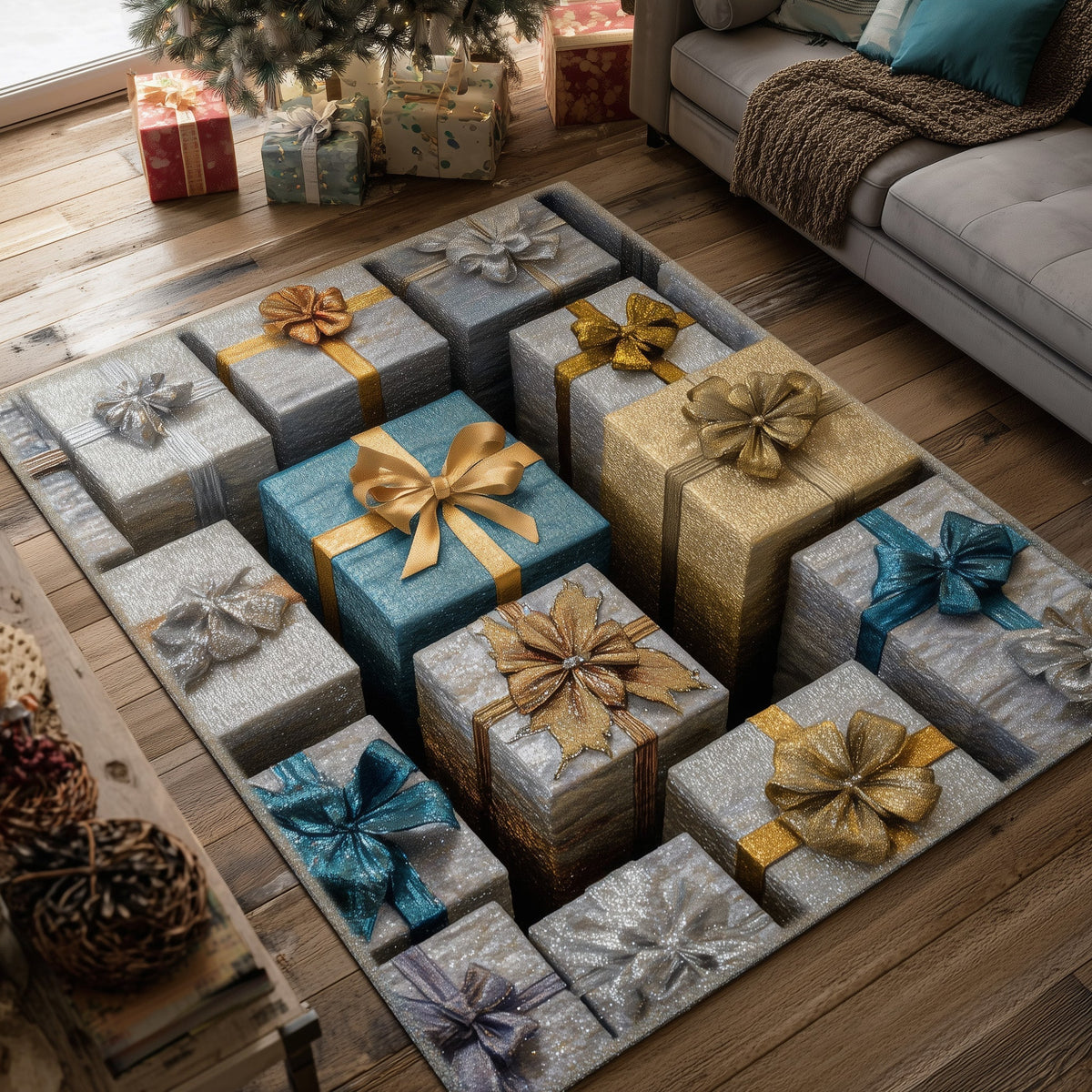 Holiday Surprise area rug in a living room