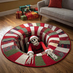Holiday Surprise Christmas Round Mat Rug - washable non-slip printed rug