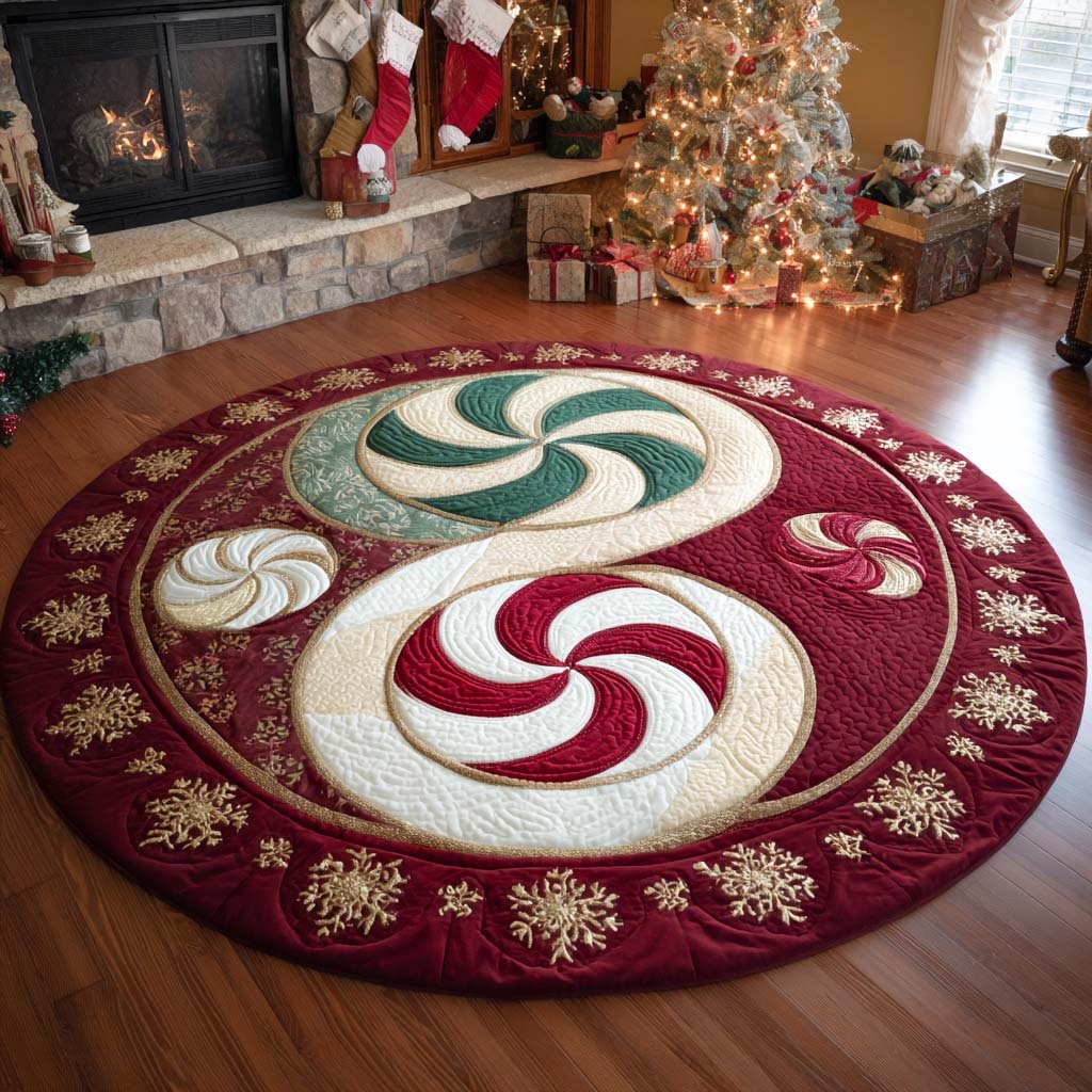 Holiday Swirl Mat Christmas Round Mat Rug - washable non-slip printed rug