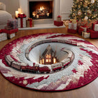 Holiday Train Christmas Round Mat Rug - washable non-slip printed rug