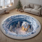Holiday Village Christmas Round Mat Rug - washable non-slip printed rug