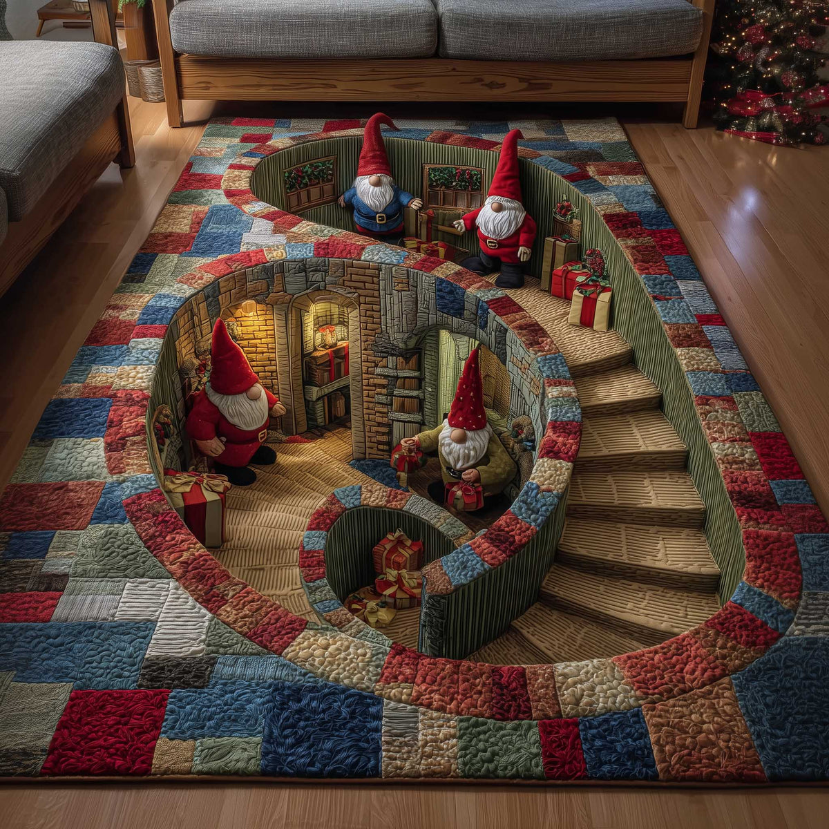 Holiday Workshop area rug in a living room