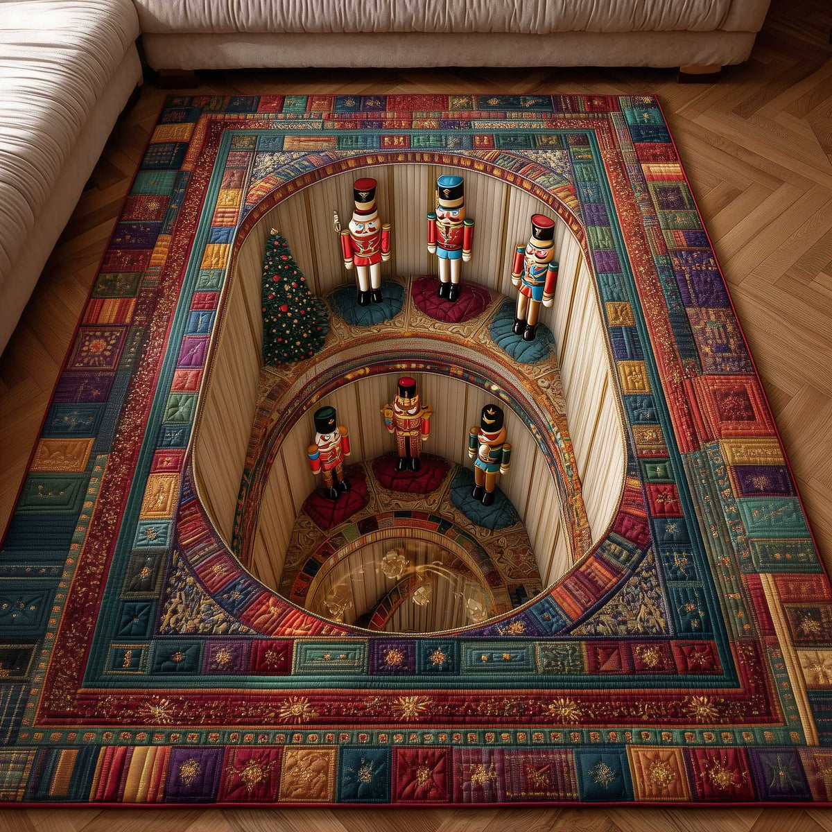 Holiday Workshop area rug in a living room