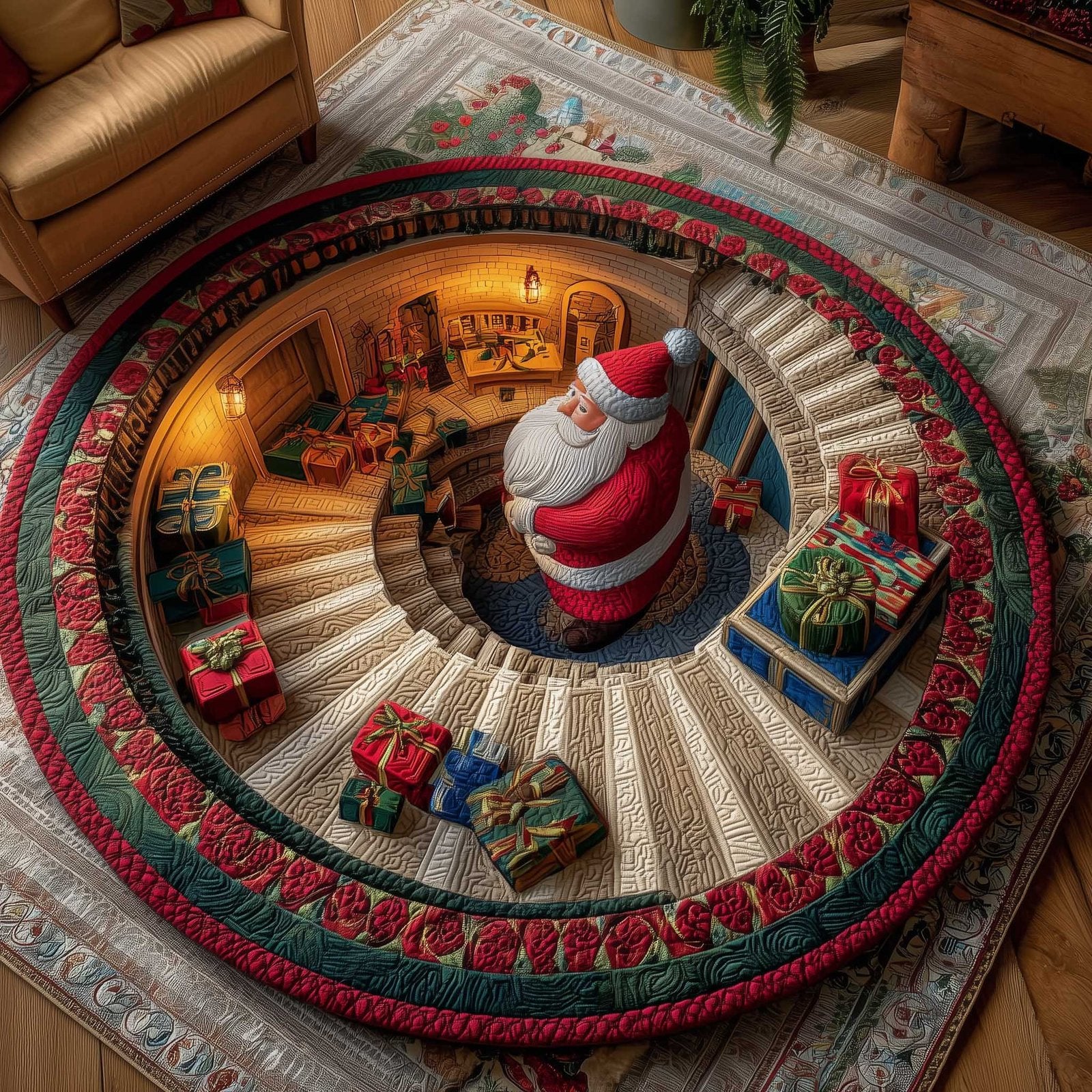 Holiday Workshop Round Mat Rug - Nature Design | Serene Home Decor