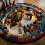 Holiday Workshop Christmas Round Mat Rug - washable non-slip printed rug