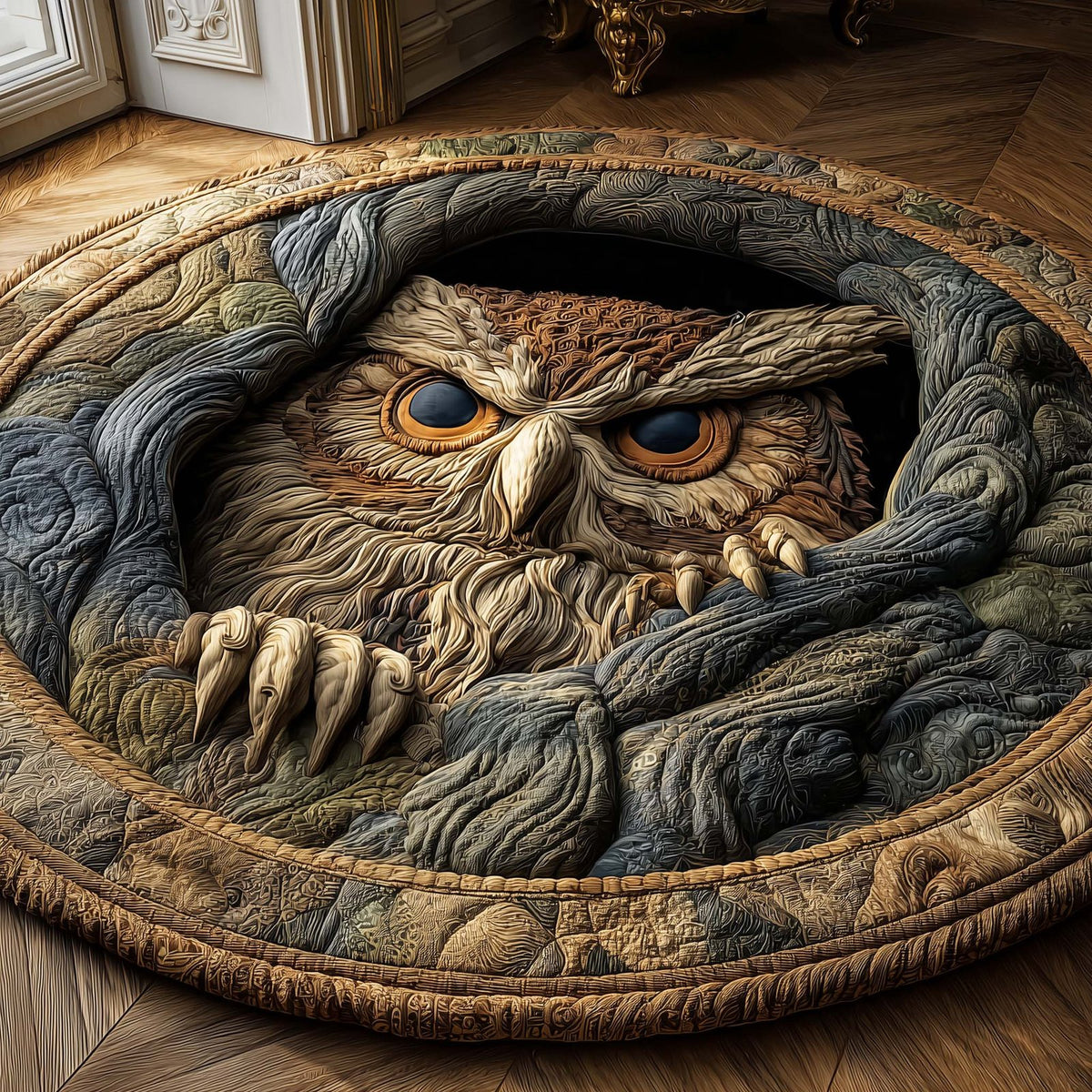 Hollow Owl Round Mat Rug - washable non-slip printed rug