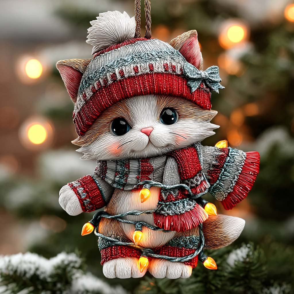 Holly Cat Christmas Ornament