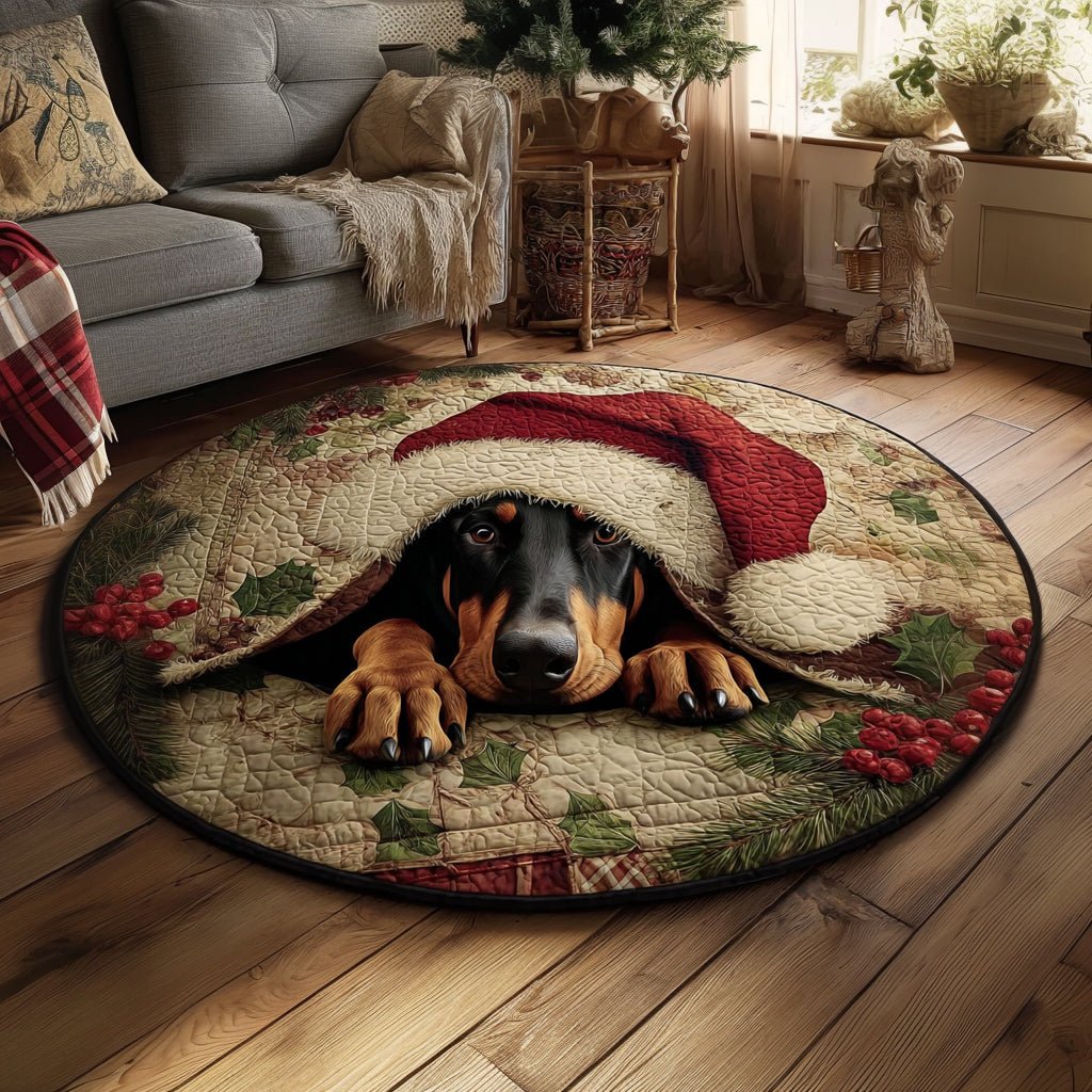 Holly Doberman Peak Round Mat Rug - washable non-slip printed rug
