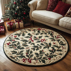 Holly Glow Round Mat Rug - washable non-slip printed rug