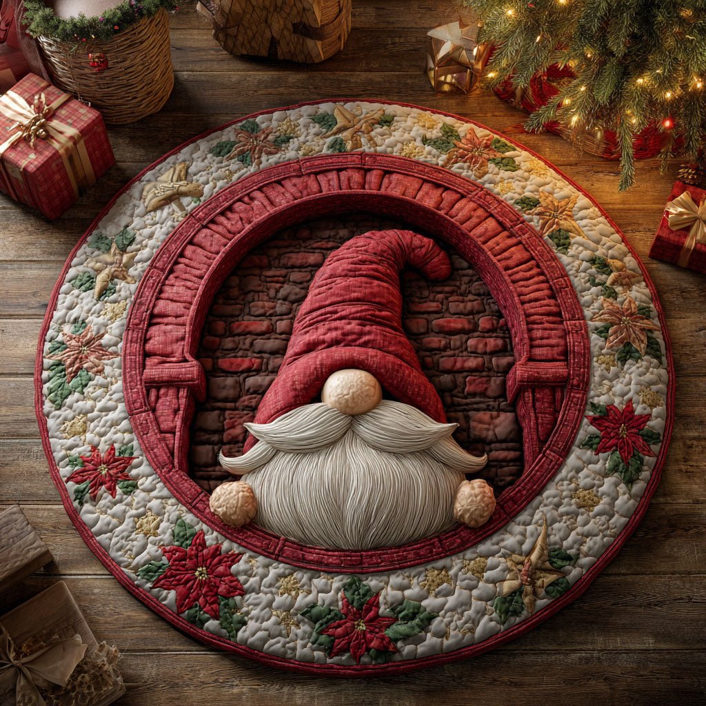Holly Gnome Haven Round Mat Rug - washable non-slip printed rug
