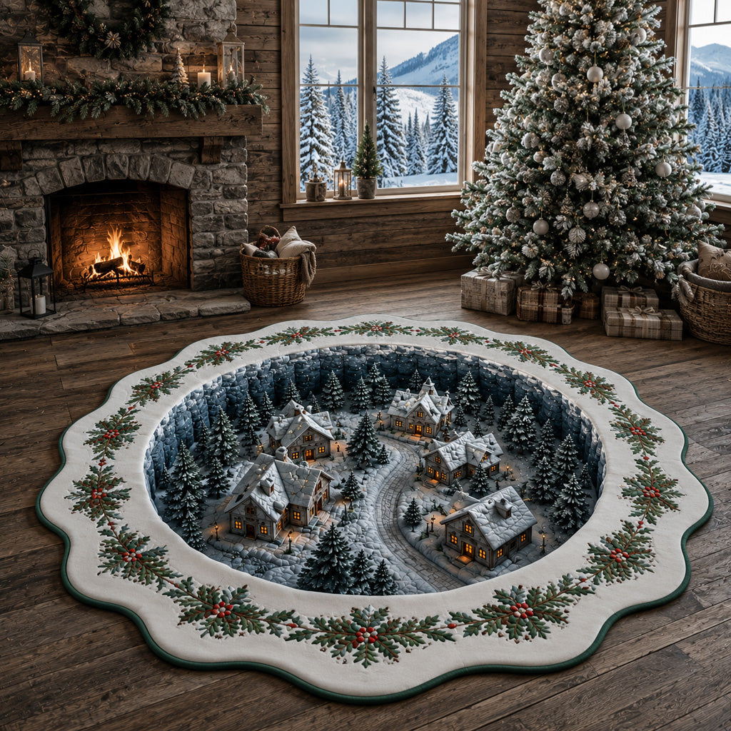 Holly Hearth Village Custom Shape Area Rug - Nature Design | Die-Cut Non-Slip Rug - washable non-slip printed rug