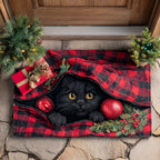 Holly Night Cat Doormat - Seasonal Holiday Design | Printed Welcome Doormat