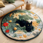 Holly Night Cat Round Mat Rug - Cute Pet Design | Animal Printed Home Decor