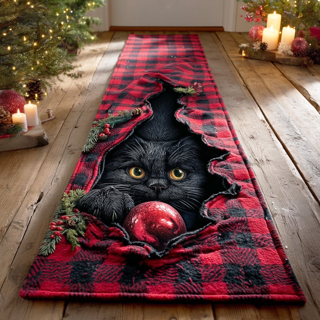 Holly Night Kitty Runner Carpet Runner Rug - Cute Pet Design | Animal Printed Runner Rug