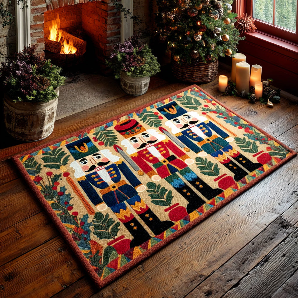 Holly Nutcracker Festive area rug in a living room