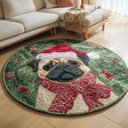 Holly Pug Scarf Round Mat Rug - washable non-slip printed rug