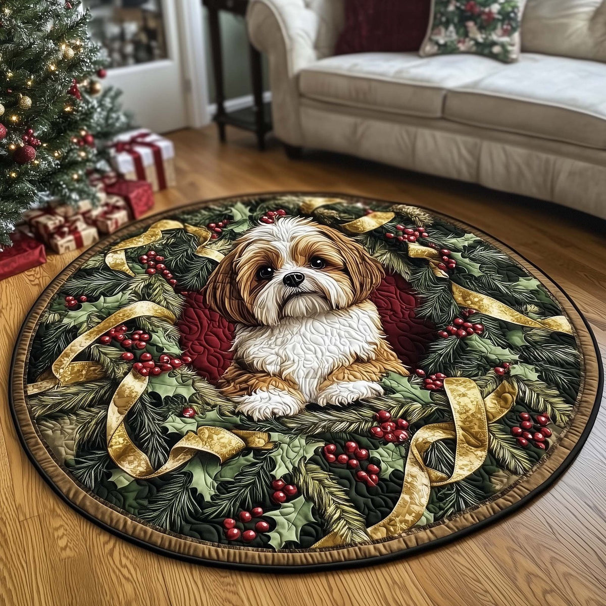 Holly Shi Tzu Round Mat Rug - washable non-slip printed rug