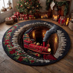 Holly Tunnel Locomotive Round Mat Rug - washable non-slip printed rug