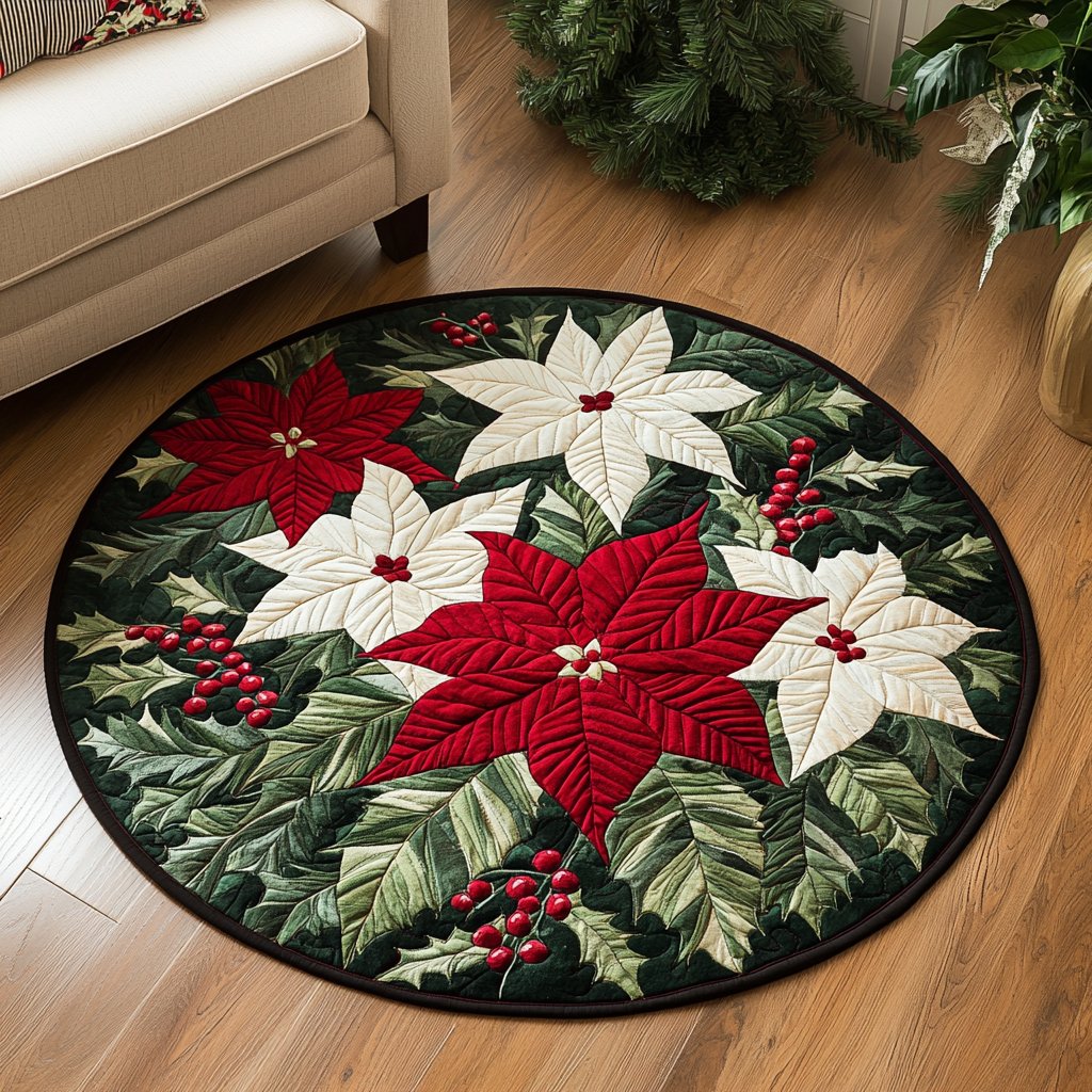 Holly Whisper Round Mat Rug - washable non-slip printed rug