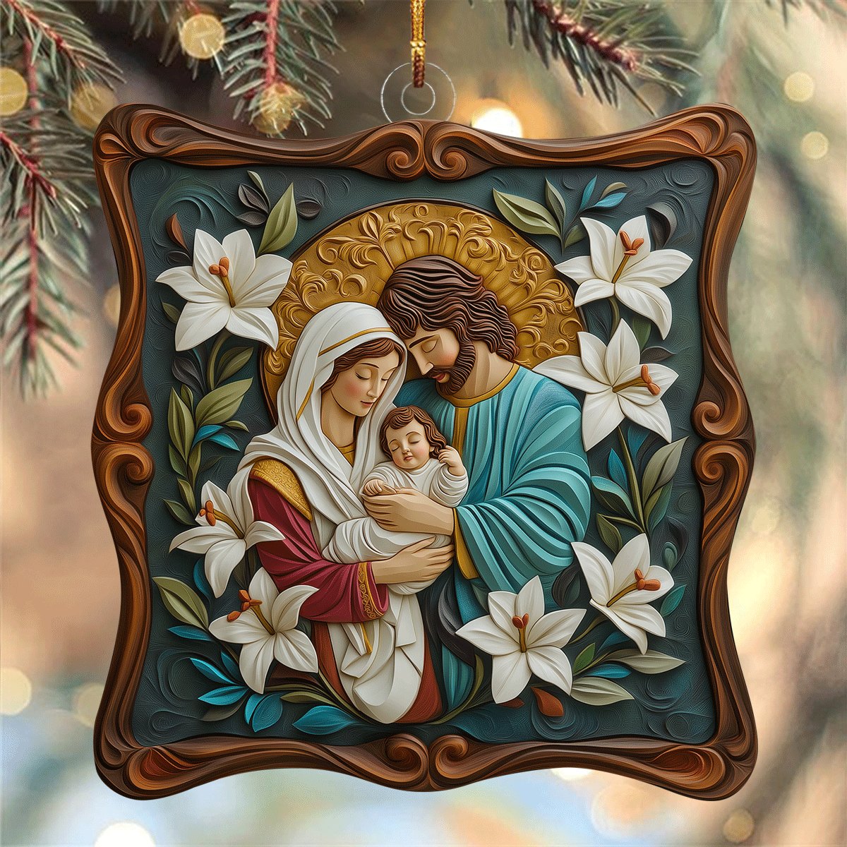 Lily Framed Holy Family Christmas Ornament