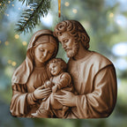Carved Relief Holy Family Christmas Ornament