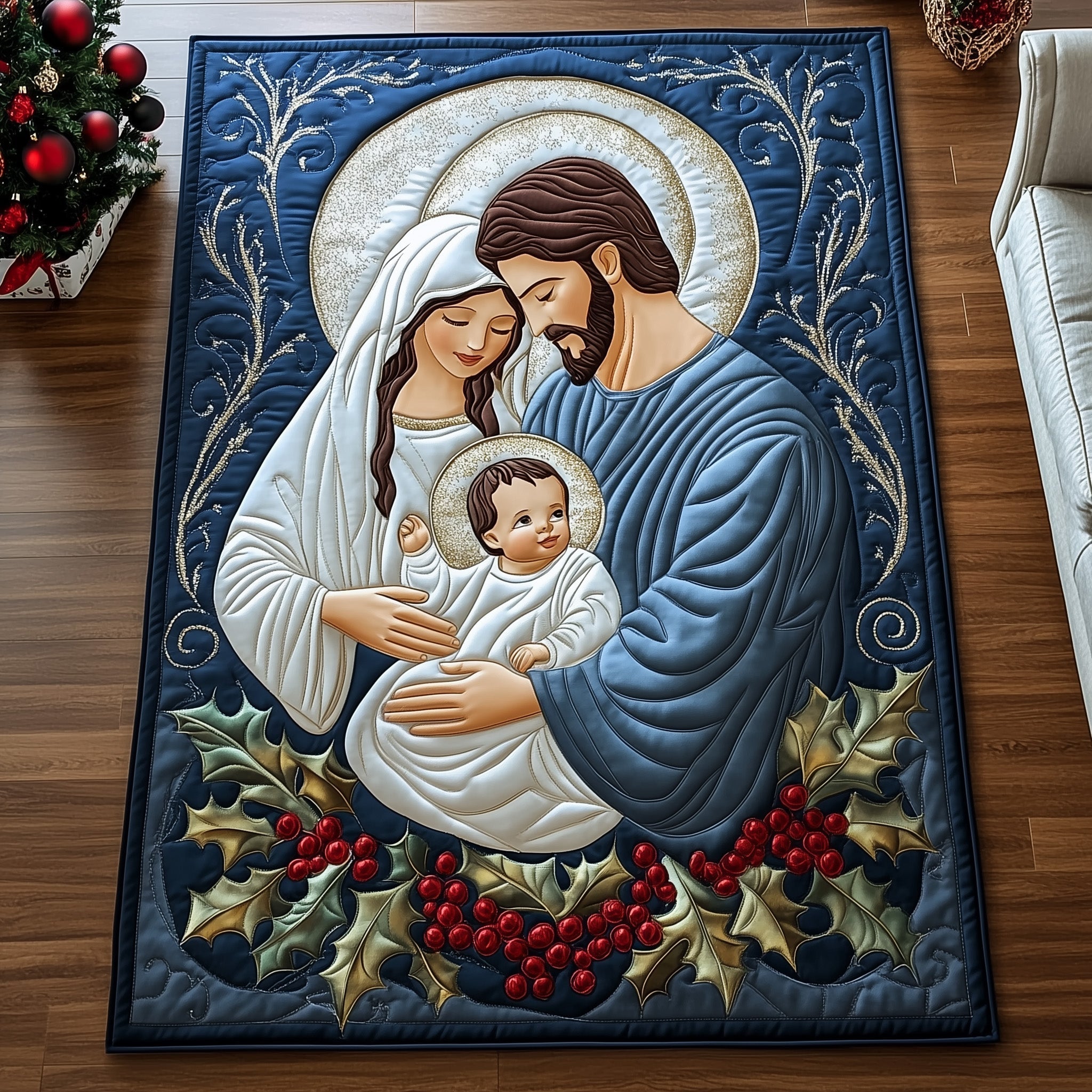 Holy Family area rug in a living room