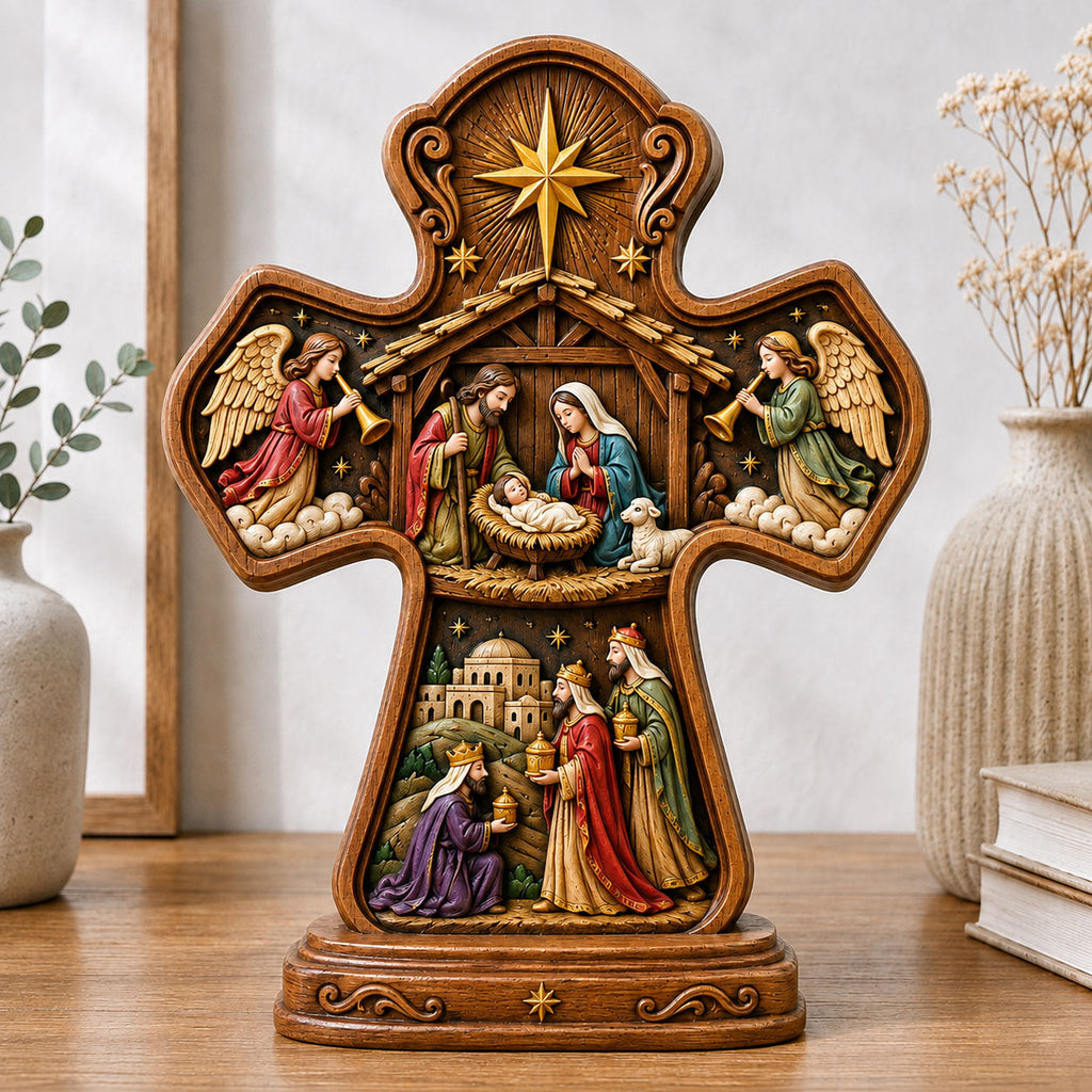 Holy Nativity Star wooden block, laser-cut 3-layer wood