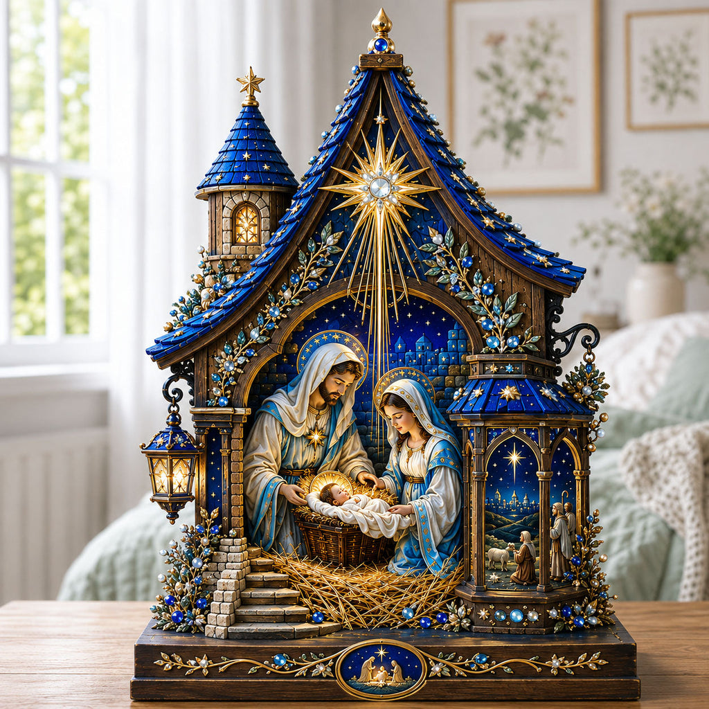 Holy Night Nativity wooden block, laser-cut 3-layer wood