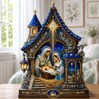 Holy Night Nativity wooden block, laser-cut 3-layer wood