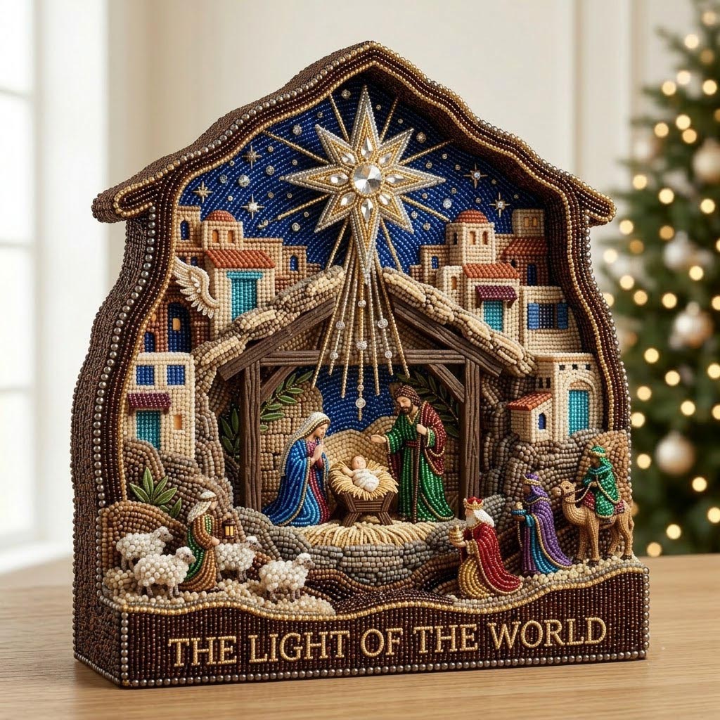 Holy Night Nativity wooden block, laser-cut 3-layer wood