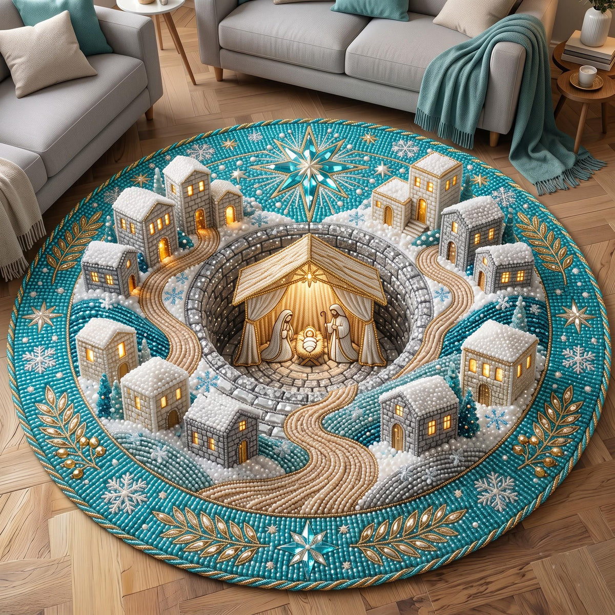 Holy Night Village Round Mat Rug - Nature Design | Serene Home Decor - washable non-slip printed rug