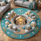 Holy Night Village Round Mat Rug - Nature Design | Serene Home Decor - washable non-slip printed rug