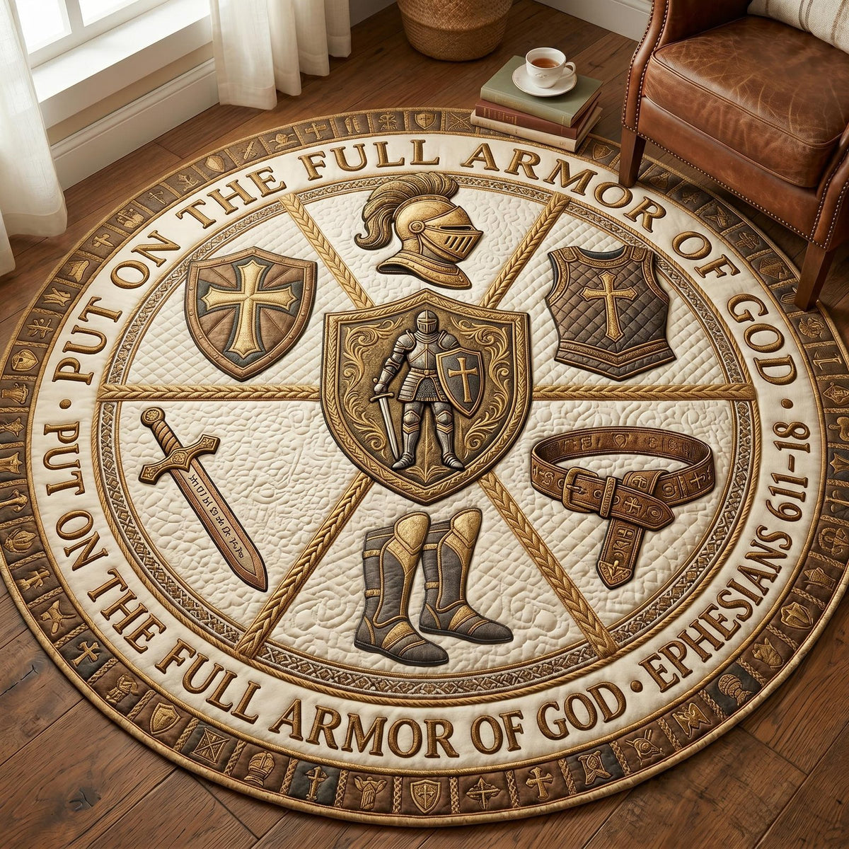 Holy Warrior Round Mat Rug - washable non-slip printed rug