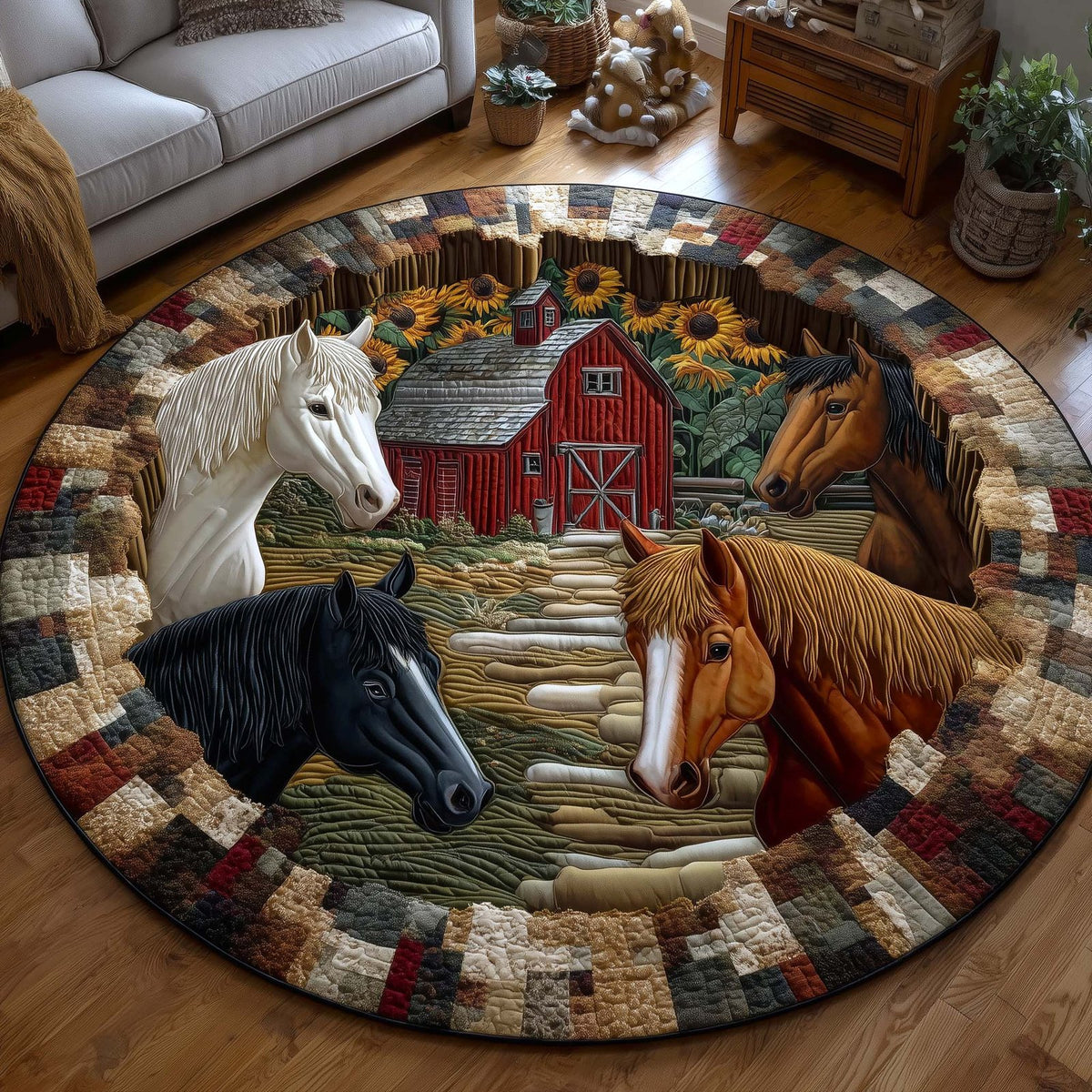 Homestead Hooves Round Mat Rug - Nature Design | Serene Home Decor