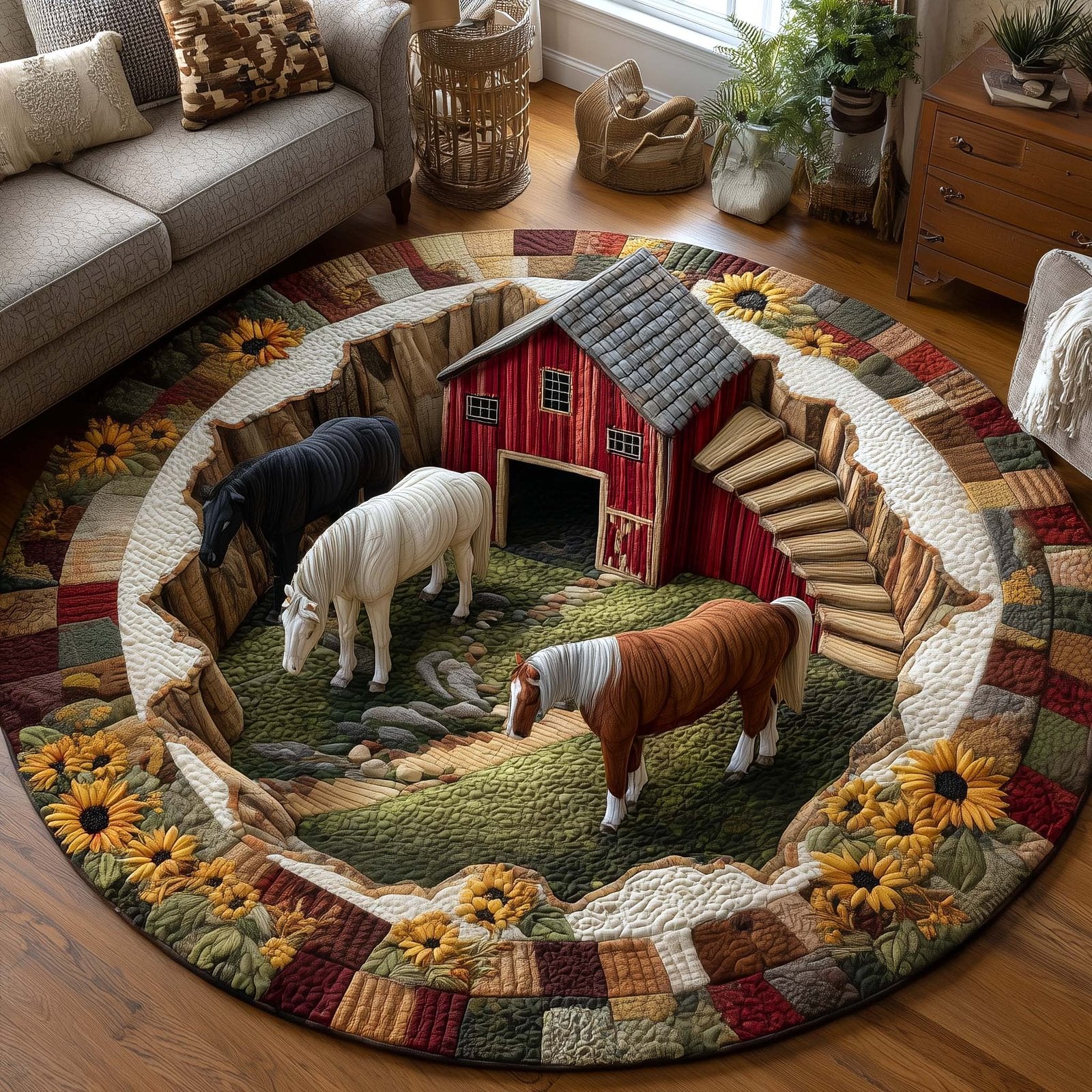 Homestead Hooves Round Mat Rug - Nature Design | Serene Home Decor
