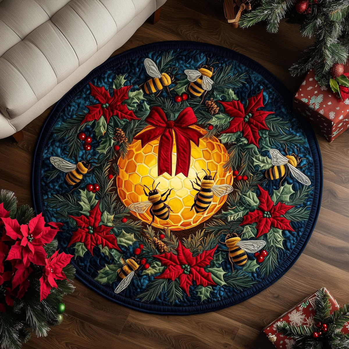 Honey Glow Round Mat Rug - washable non-slip printed rug