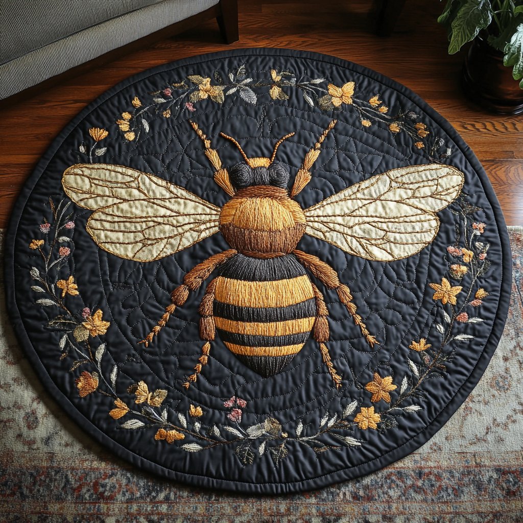 Honey Harvest Round Mat Rug - washable non-slip printed rug