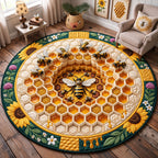Honeybee Garden Round Mat Rug - Cute Animal Design | Charming Home Decor - washable non-slip printed rug