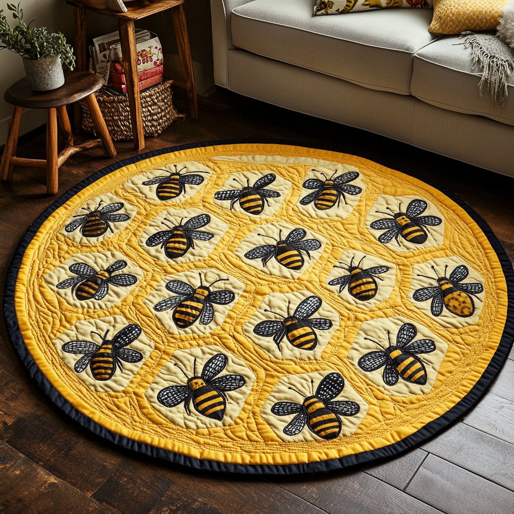 Honeycomb Dreams Round Mat Rug - washable non-slip printed rug