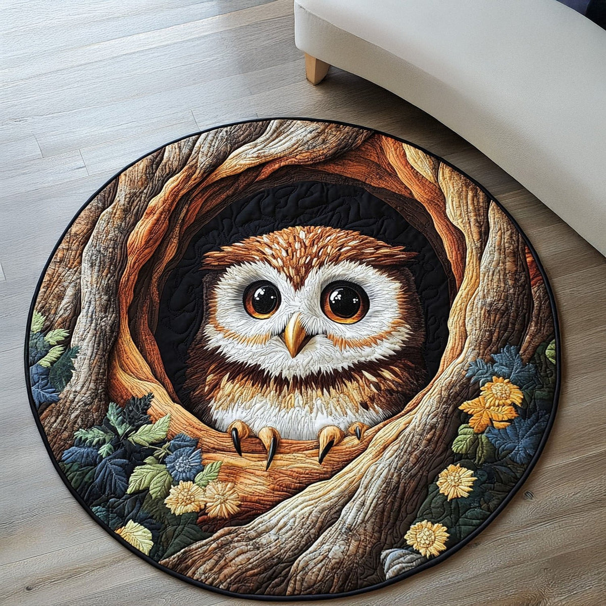 Hoot and Hearth Round Mat Rug - washable non-slip printed rug