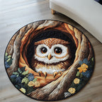 Hoot and Hearth Round Mat Rug - washable non-slip printed rug
