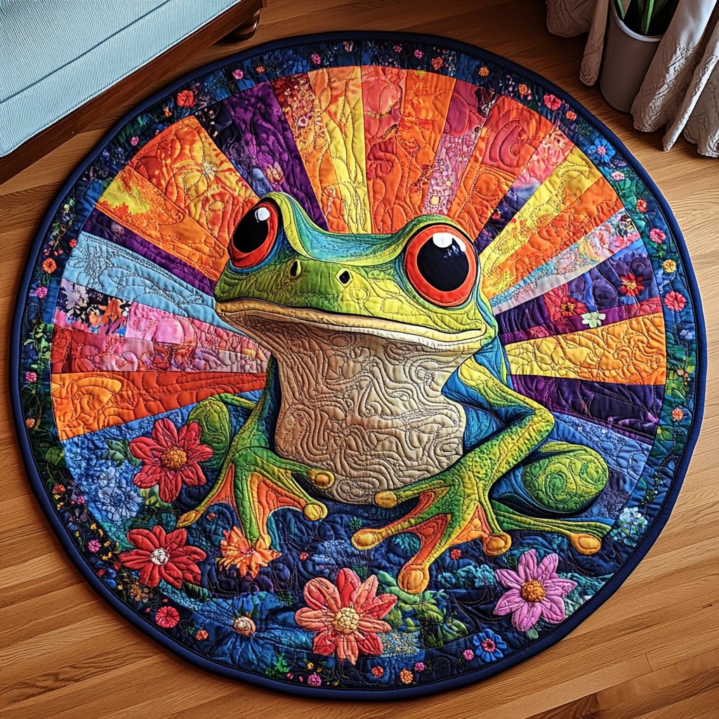 Hoppy Days Round Mat Rug - washable non-slip printed rug
