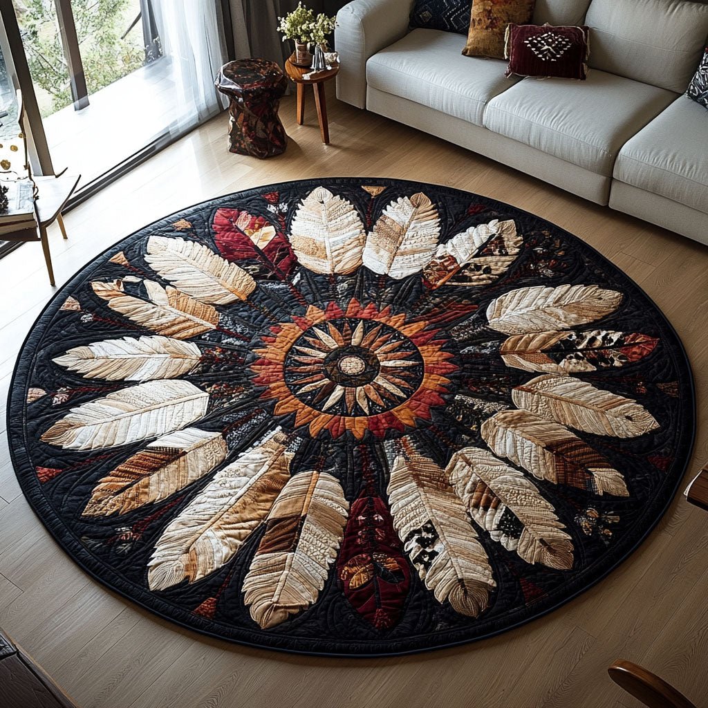 Horizon Geometry Round Mat Rug - washable non-slip printed rug