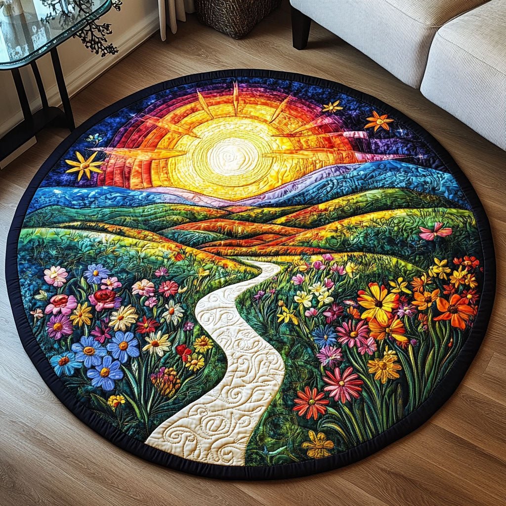 Horizon Glow Round Mat Rug - washable non-slip printed rug