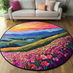Horizon Line Round Mat Rug - washable non-slip printed rug