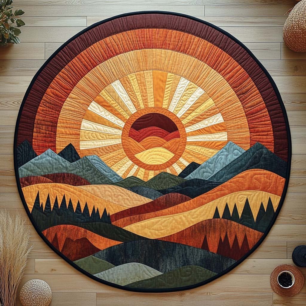 Horizon Sunburst Round Mat Rug - washable non-slip printed rug